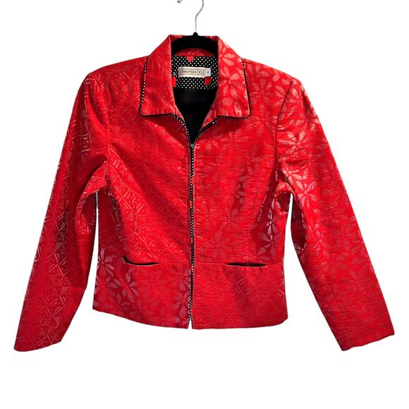 Canvas Backs Jackets & Blazers - Vintage Canvas Backs Women's Pattern Zip Up Jacket Long Sleeve Pockets Sz 6 Red